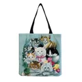Detailed view of artistic kitten print on a durable linen tote shopping bag. - Colorful Multi-cat Combination (hm1244)