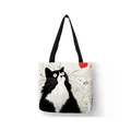 Durable eco-friendly linen tote bag featuring a cute black and white cat illustration - 34*38 / Minimalist Black and White Cat Heart (12)