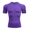 T-shirt de sport de compression à manches courtes violet pour homme pour le fitness - S / Violet
