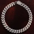 Elegant sterling silver moissanite Cuban link bracelet with iced-out pave setting detail - 20 Inches (50.8cm) / Chain Width 8mm