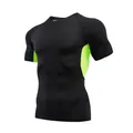Herren Sportkompressions-T-Shirt in Schwarz mit neongrünen Mesh-Einsätzen an den Seiten - 3XL / Schwarz Grünes Mesh Patchwork-Stil (1609)