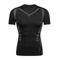 Herren Kompressions-Sport-T-Shirt in Schwarz mit atmungsaktiven grauen Mesh-Trainingsmustern - 3XL / Schwarz Geteilter Sci-Fi-Stil