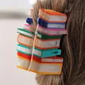 Unique colorful acrylic book stack hair claw clip for school season fashion accessory. - Orange Book Style