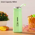 400ml portable green double-layer glass water bottle with silicone carrying handle - 401-500ml / Green