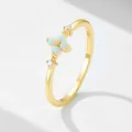 Elegant S925 sterling silver gold-plated ring featuring an opal flower clover design - US 5 / Gold