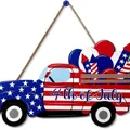 Patriotic 4th of July wooden truck wall hanging with American flag design and balloons - Balloon Truck Shape (L)
