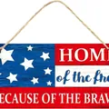 Patriotic American flag style wooden hanging sign with quote for Independence Day - Vintage Stripes Home Style (I)