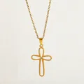 Elegant golden hollow cross pendant necklace made of durable stainless steel finish. - Golden Intertwined Line Cross Style (108027-GD)