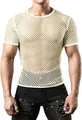 Men's stylish breathable white mesh short sleeve T-shirt with crew neck and slim fit - 3XL / Apricot