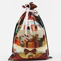 Festive Christmas drawstring gift bag featuring Santa Claus and gingerbread man pattern - Gift-giving Santa (29*43cm)