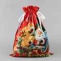 Festive large Christmas gift drawstring bag with glossy Santa Claus and reindeer design - Red Reindeer (39*51cm)