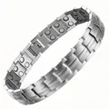 Silver titanium steel magnetic therapy bracelet for men with high energy magnets - Silver Double Row Full Magnetic