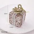 Champagne glitter Christmas gift box ornament with pearl trim and gold bow - Champagne Gold Gift Bag
