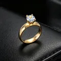 Elegant 316L stainless steel gold ring with a 6mm clear cubic zirconia solitaire stone - US 5 / 6mm with Zirconia / Gold