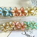 Assorted pastel plumeria flower hair claw clips with gold trim for beach vacation - 4.5cm Gold Edge Transparent (6 Colors)
