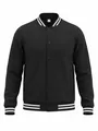 Black varsity jacket with white striped ribbing and stand collar - S / Top And Bottom / Black