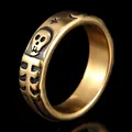 Vintage gold stainless steel skull ring with star engraving punk style for men jewelry - US 7 / Antique Gold