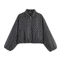 Cropped black and white polka dot baseball jacket with front zipper and classic collar - Black Polka Dot