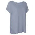 Camiseta de yoga holgada con cuello en V para mujer en azul claro con un dobladillo curvado - S / Azul grisáceo