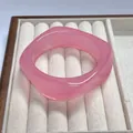 Elegant translucent pink resin geometric bangle bracelet for women accessories - Geometric Rhombus / Inner Diameter 65mm / Sakura Pink