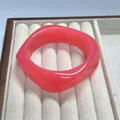 Elegant modern red translucent resin curved bangle bracelet with wave design for women - Geometric Rhombus / Inner Diameter 65mm / Grapefruit Pink