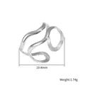 Minimalist silver wavy double-layer adjustable ring with sleek polished finish - US 9 / Double Layer Wave Style (STR25176-ST) / Silver