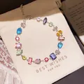Raffinato bracciale color argento con vivaci zirconi geometrici multicolore - 2# Braccialetto / Argento Multicolore