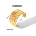 Golden leaf-shaped stainless steel open cuff bracelet, 6.1cm diameter, 43.3g weight. - Feather Style (YYBL023095)