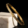 Luxurious gold-plated stainless steel square link bangle with inlaid cubic zirconia stones - Gold Style (44-C-4金手镯)