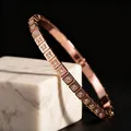 Elegant rose gold stainless steel bangle with square geometric cubic zirconia settings - Rose Gold Style (44-C-6玫手镯)