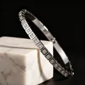 Luxury silver stainless steel bangle featuring square link designs with inset stones - Silver Style (44-C-5钢手镯)