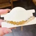 Elegant gold-plated zircon and pearl bracelet for a minimalist SKU variant look style - 21# Bracelet Five Linked Ring Rhinestone Style / Gold White