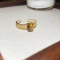 Elegante anello placcato oro 18 carati con pietra occhio di tigre e zirconi brillanti - Stile 14 / Oro E Caffè
