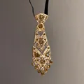 Collana vintage a lampadario in oro con strass ambra su elegante nastro nero - Stile Lampadario (36#) / Marrone oro
