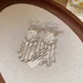 Elegante schwere Zirkonia-Blumen- und Schmetterling-Ohrringe mit silbernen Quasten - Schmetterling-Blumen-Quasten-Stil (103#)