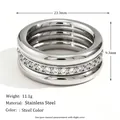 Polished steel-color stainless steel 3-piece ring set with sparkling zircons for women - US 7 / Silver Rhinestone Simple Ring 3-Piece Set