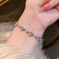 Elegant pink heart-shaped crystal silver bracelet worn on wrist for SKU variant display - Heart Gemstone Style (26#) / Silver/Pink