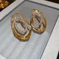 Elegant gold-plated waterdrop earrings with sparkling rhinestone crystals in a box. - Double Ring Overlap Pave Style (68#)