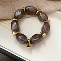 Handmade beaded bracelet with shimmering brown stones and gold accents - Style 124 Gray (Glitter Resin Look)