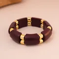 Elegant handmade New Chinese style elastic beaded bracelet with burgundy and gold accents - Style 122 Gold Red (Cylinder)