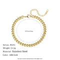 18K gold plated stainless steel curb chain bracelet with adjustable length - 6mm / Gold