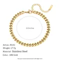18K gold plated stainless steel curb chain bracelet with dimensions and weight specs - 8mm / Gold