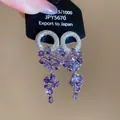 Exquisite purple zircon flower tassel earrings featuring sparkling silver circular studs. - Style 90 Silver Earring Post / Silver-Purple