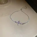 Elegante bracciale tennis color argento con ciondolo a croce in zircone viola e bianco - Bracciale Scorrevole Croce Zirconia Viola e Bianco (77#) / Argento-Viola