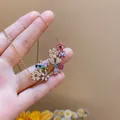 Elegant colorful crystal flower necklace in vintage gold finish for women's jewelry - 51 Gold - Color