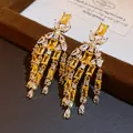 Elegant vintage chandelier drop earrings featuring yellow and clear sparkling crystals - 1# Yellow Butterfly Tassel (Silver Post) / Gold