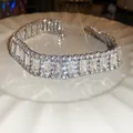 Elegant French style sparkling rhinestone choker necklace with luxury silver finish - 48# Full Inlaid Necklace