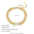 Bracciale a catena cubana in acciaio inossidabile placcato oro 18K con zircone lucido - Zircone Bianco