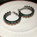 Elegant multi-colored marquise-cut zircon hoop earrings with dark metal finish - Silver Post Colored Geometric (6#) / Yellow and Pink