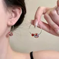 Elegant silver hoop earrings featuring vibrant red and blue floral patterned glass beads - 45# Earring - Gold - Red - Blue